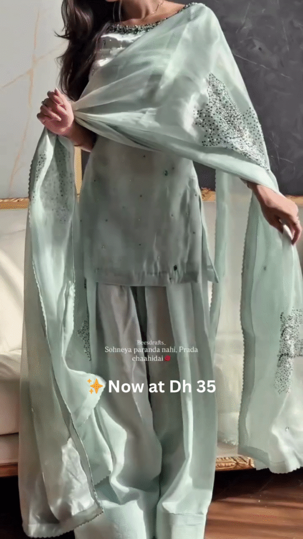 Pastel Mint Green Mirror Work Palazzo Suit Set – Now at Dh 35 Only - Image 2