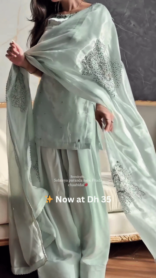 Pastel Mint Green Mirror Work Palazzo Suit Set – Now at Dh 35 Only - Image 3
