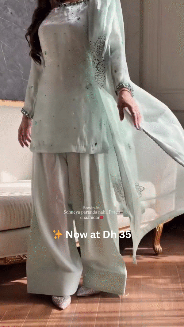 Pastel Mint Green Mirror Work Palazzo Suit Set – Now at Dh 35 Only - Image 4
