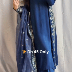 Elegant Navy Blue Straight-Cut Embroidered Suit Set