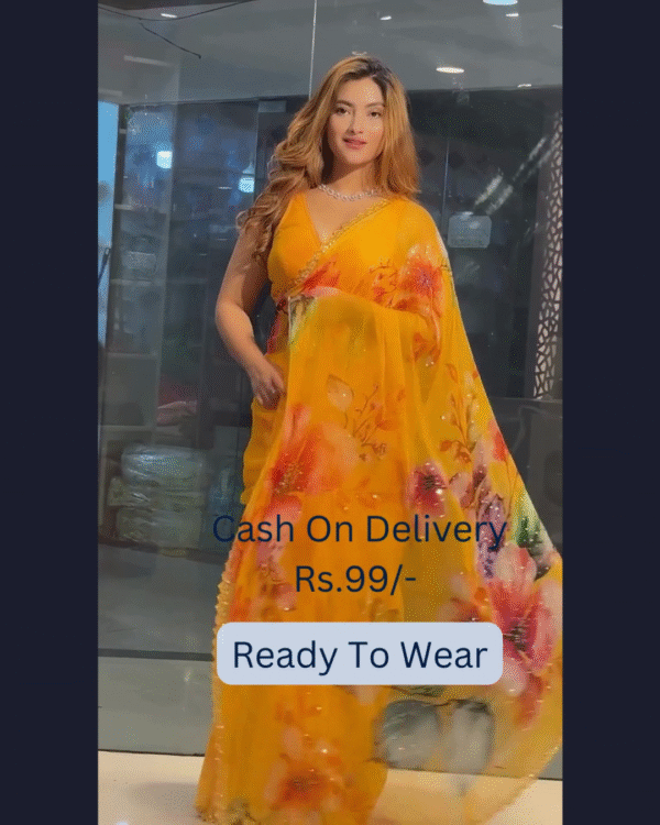 Yellow Banarasee Handwoven Crushed Tissue Saree with Multicolor Lace – A Regal Touch of Elegance - Image 7